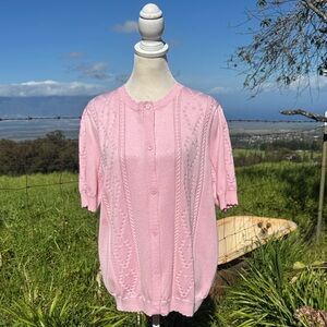 Kancy Kole Retro Pink Heart Preppy Croquette Short Sleeve Cardigan Xl